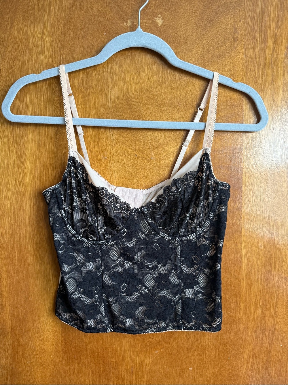 Floral Lace Bustier Cami in Black and Nude